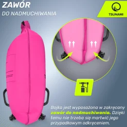 Bojka asekuracyjna do pływania z suchą kieszenią 2w1 TSUNAMI różowa