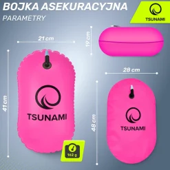 Bojka asekuracyjna do pływania dmuchana TSUNAMI różowa
