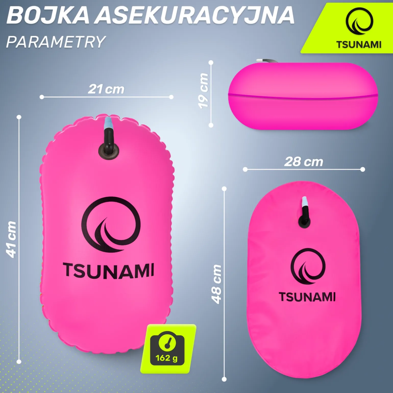 Bojka asekuracyjna do pływania dmuchana TSUNAMI różowa