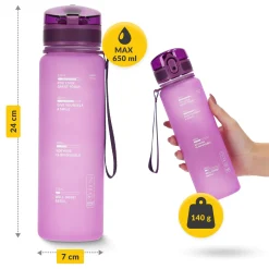 Butelka sportowa na wodę 650 ml różowa