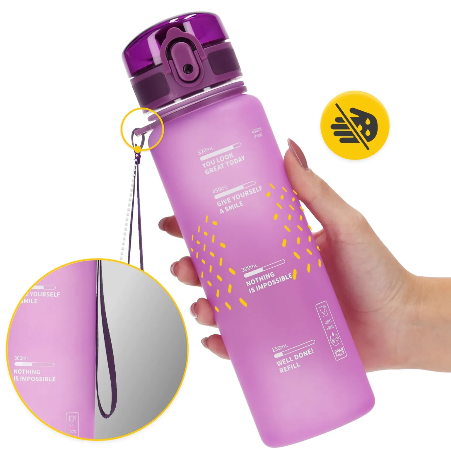 Butelka sportowa na wodę 650 ml różowa