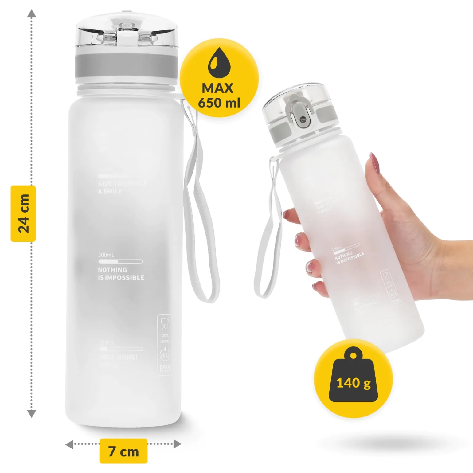 Butelka sportowa na wodę 650 ml szara