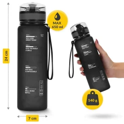 Butelka sportowa na wodę 650 ml czarna