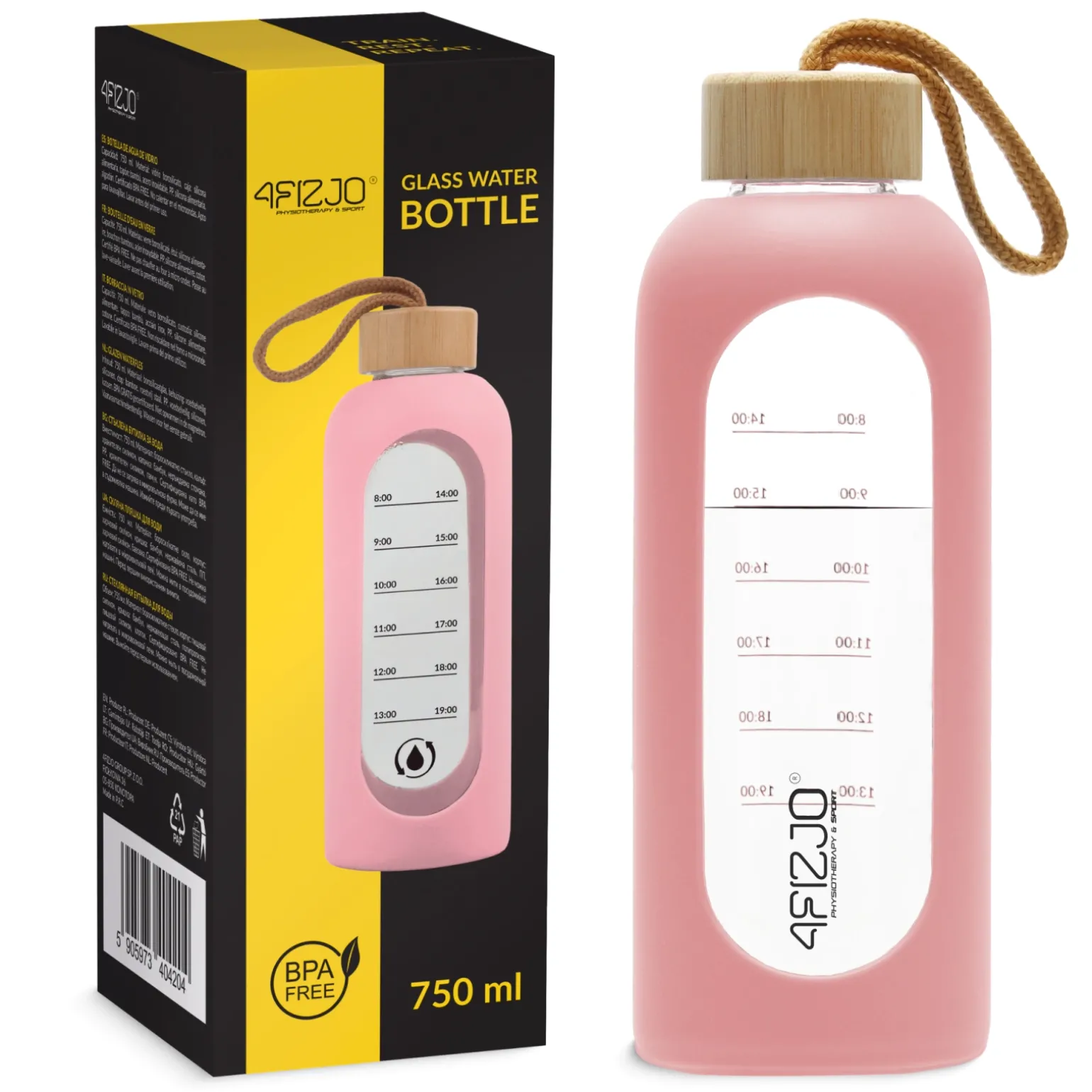 Butelka szklana na wodę 750 ml różowa