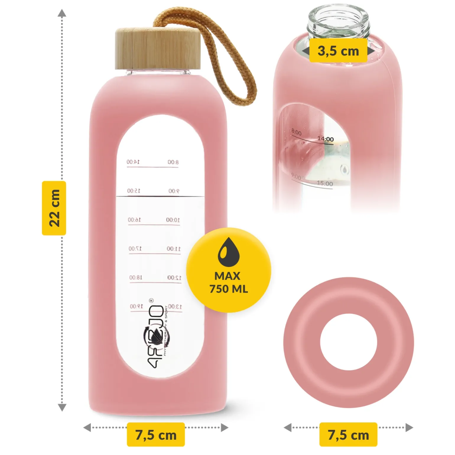 Butelka szklana na wodę 750 ml różowa