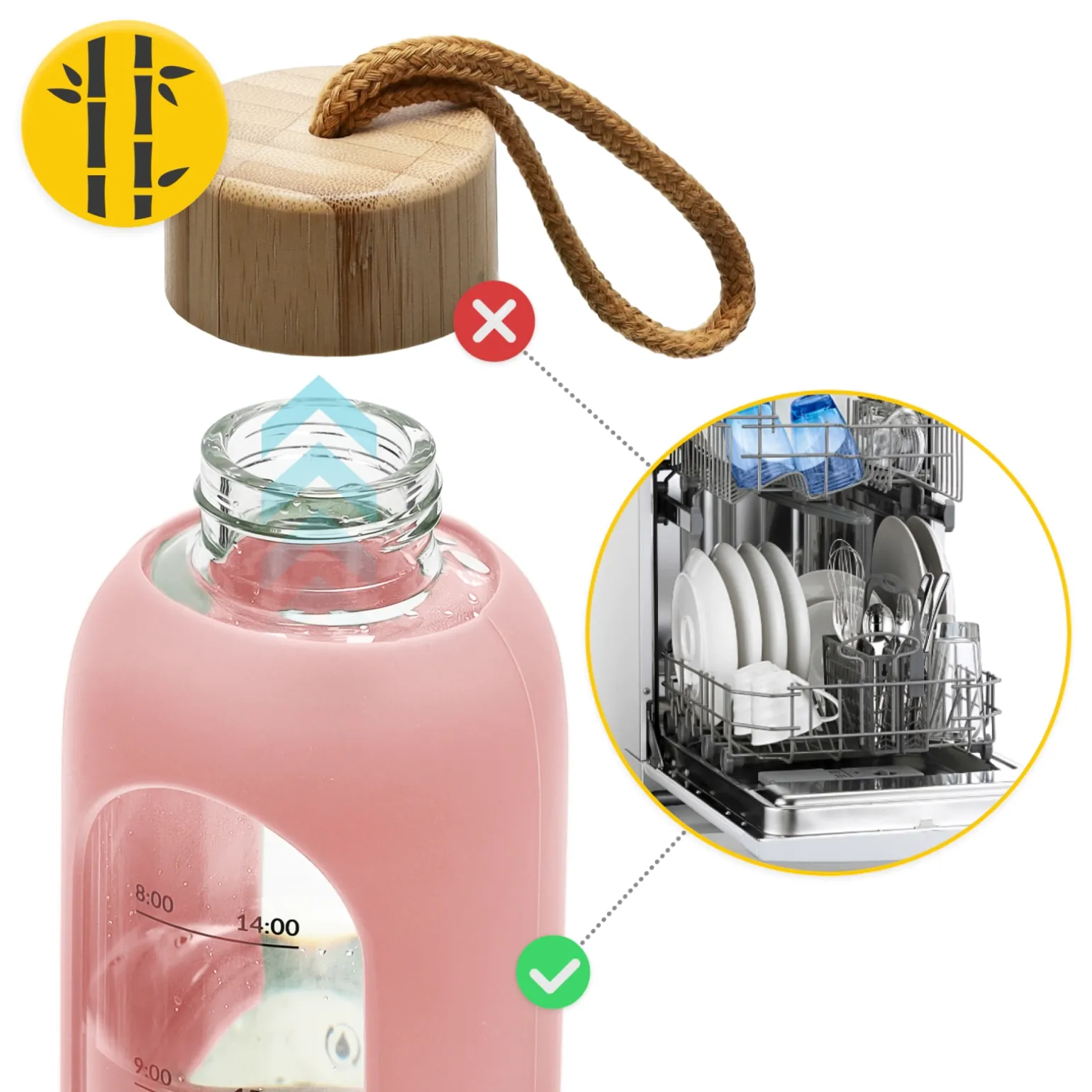 Butelka szklana na wodę 750 ml różowa