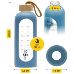 Butelka szklana na wodę 750 ml niebieska