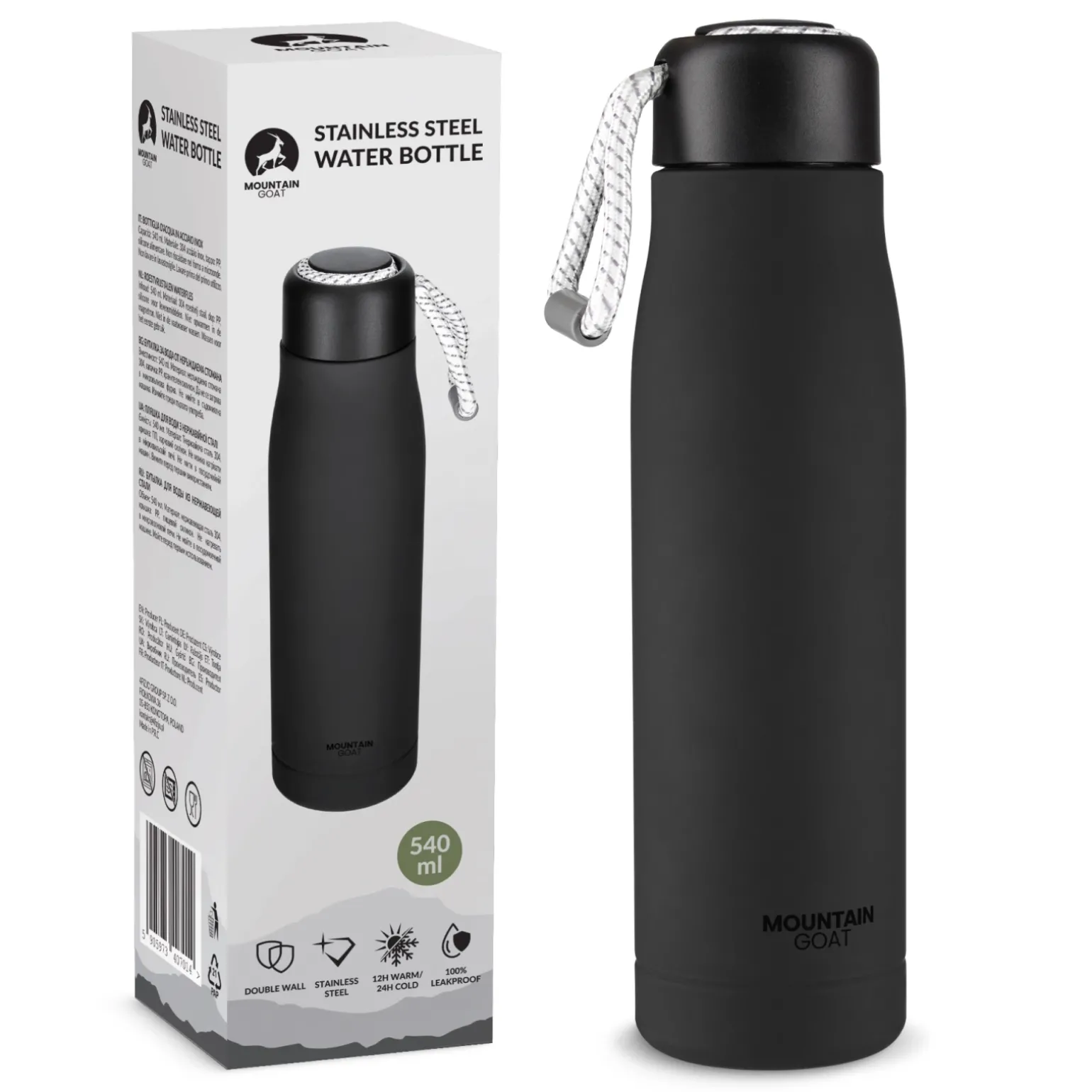 Butelka termiczna 540 ml z paskiem czarna