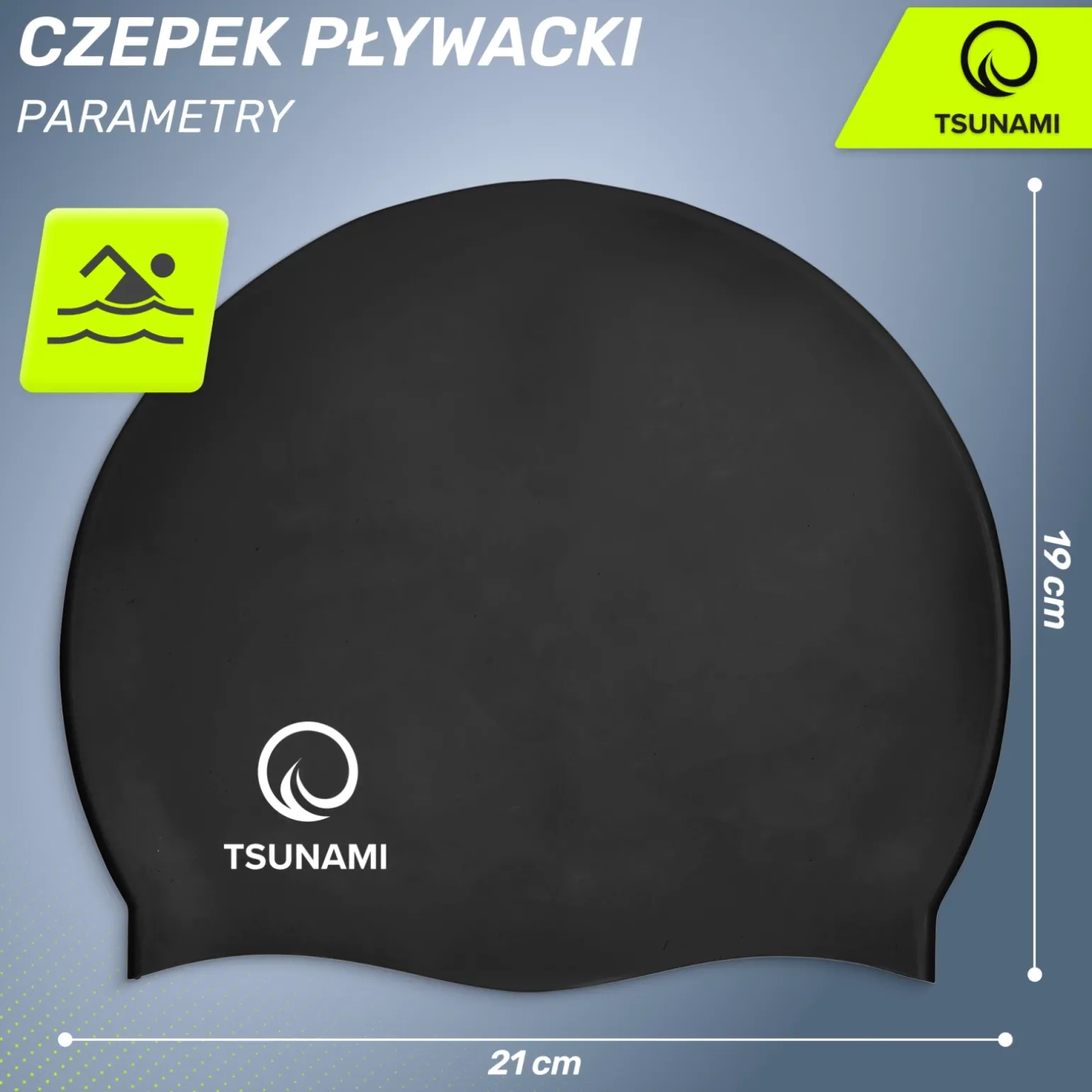 Czepek na basen dla dzieci TSUNAMI czarny