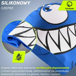 Czepek na basen dla dzieci TSUNAMI SHARK niebieski
