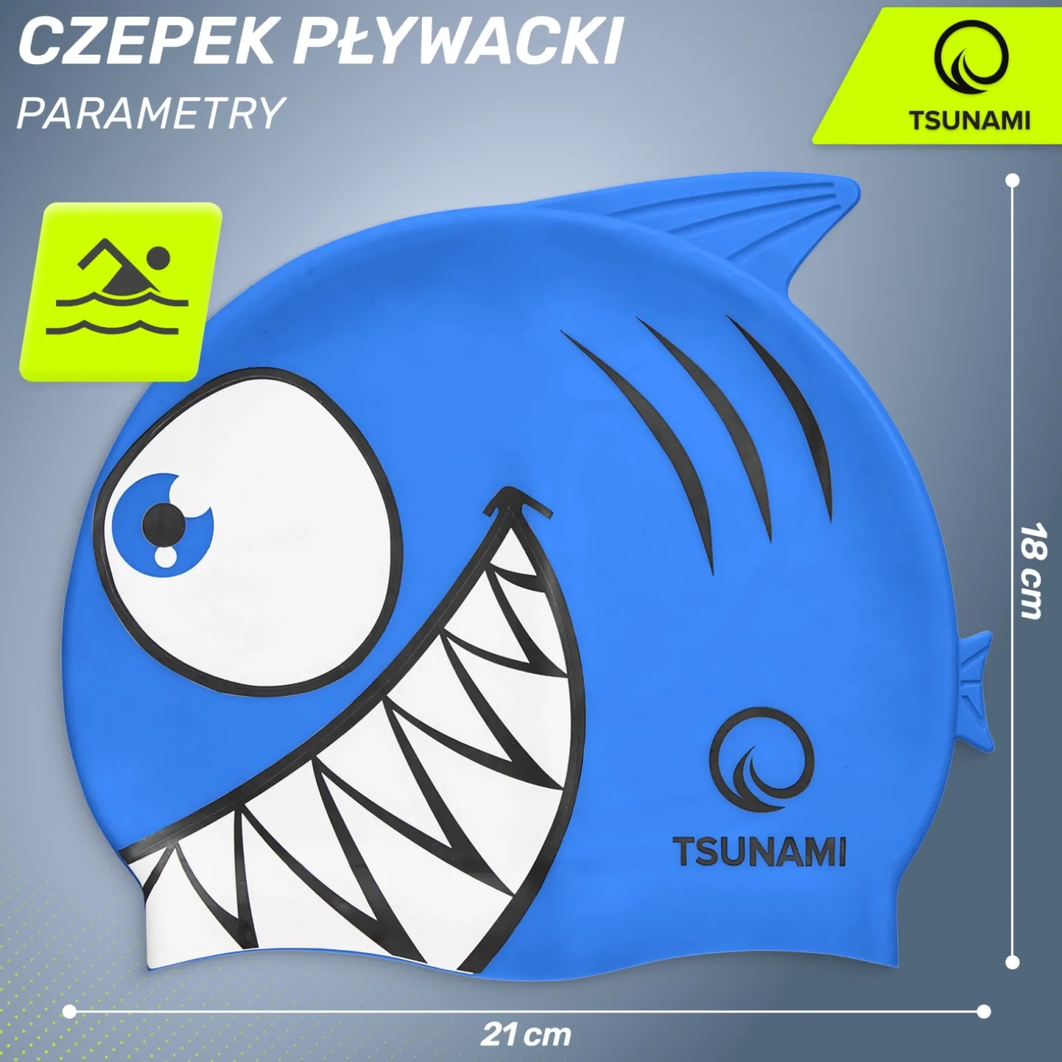 Czepek na basen dla dzieci TSUNAMI SHARK niebieski
