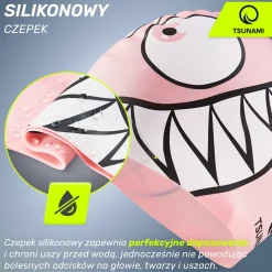 Czepek na basen dla dzieci TSUNAMI SHARK różowy
