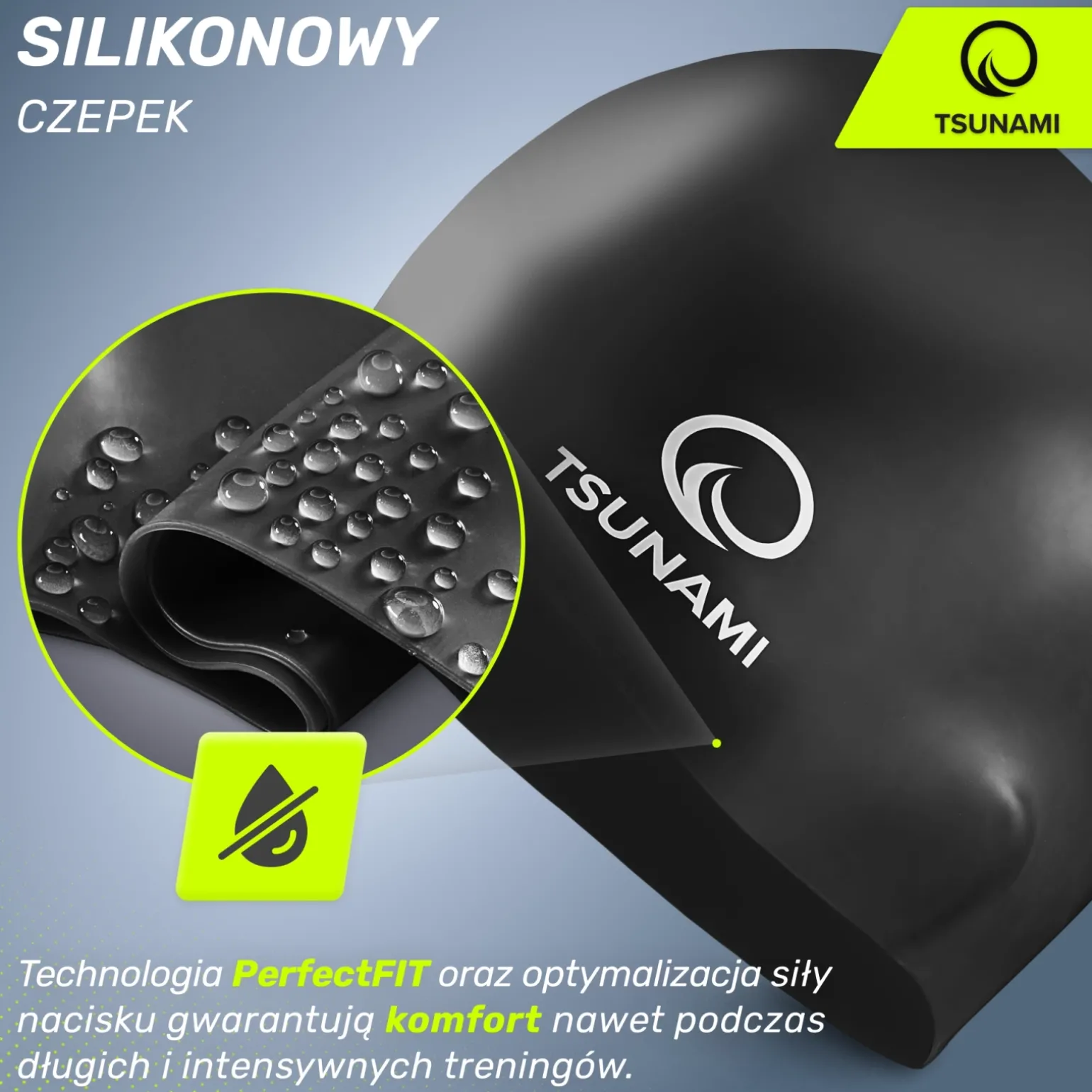 Czepek na basen unisex TSUNAMI PRO czarny
