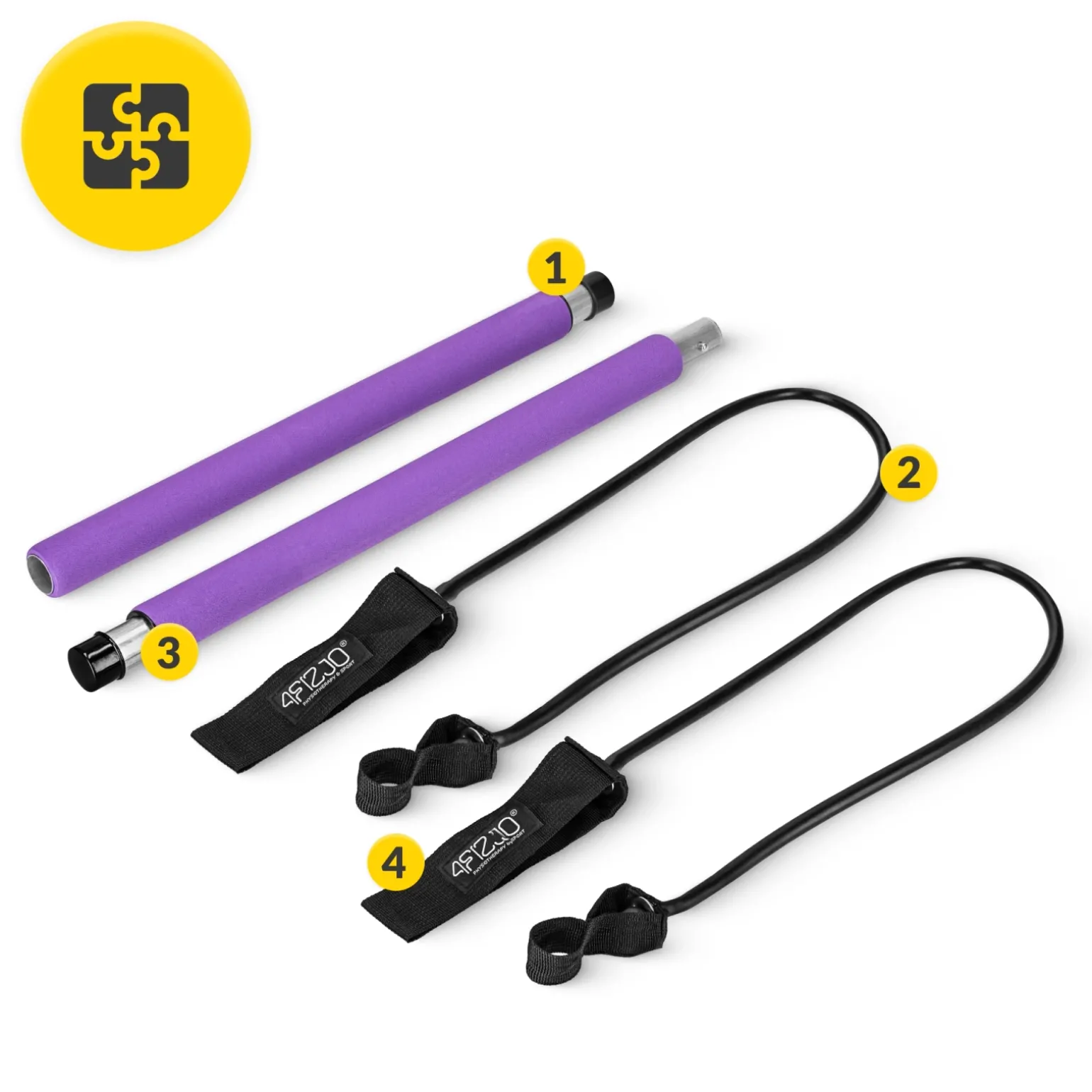 Drążek treningowy do pilatesu z ekspanderami fioletowy