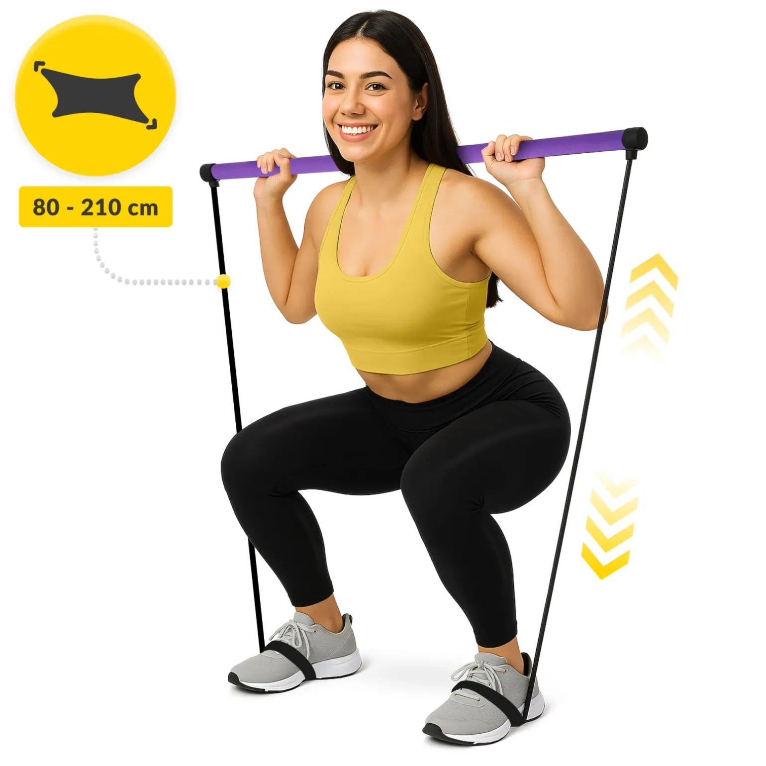 Drążek treningowy do pilatesu z ekspanderami fioletowy