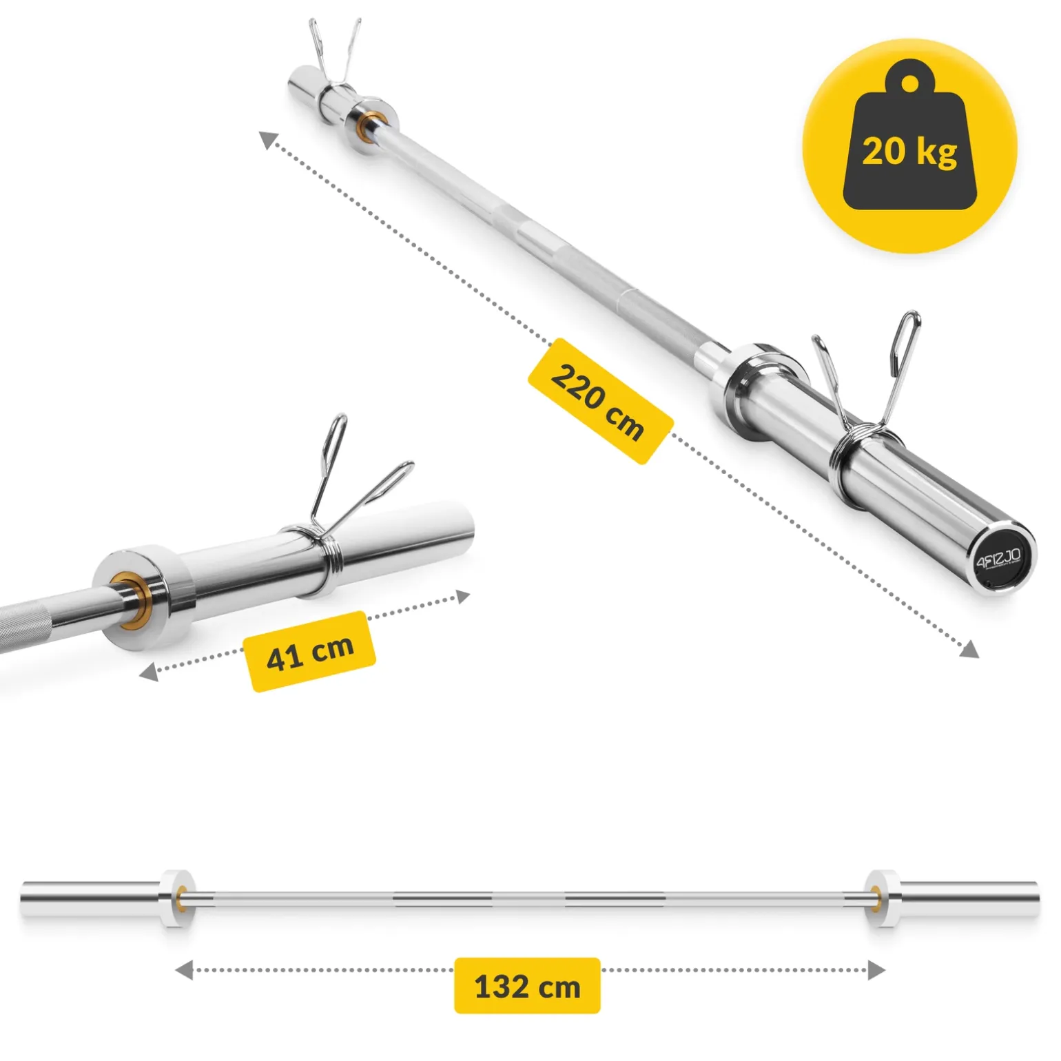 Gryf olimpijski prosty 220 cm z łożyskami - 20 kg