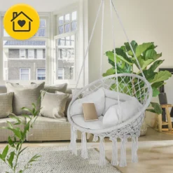 Huśtawka ogrodowa z poduszką BOHO szara