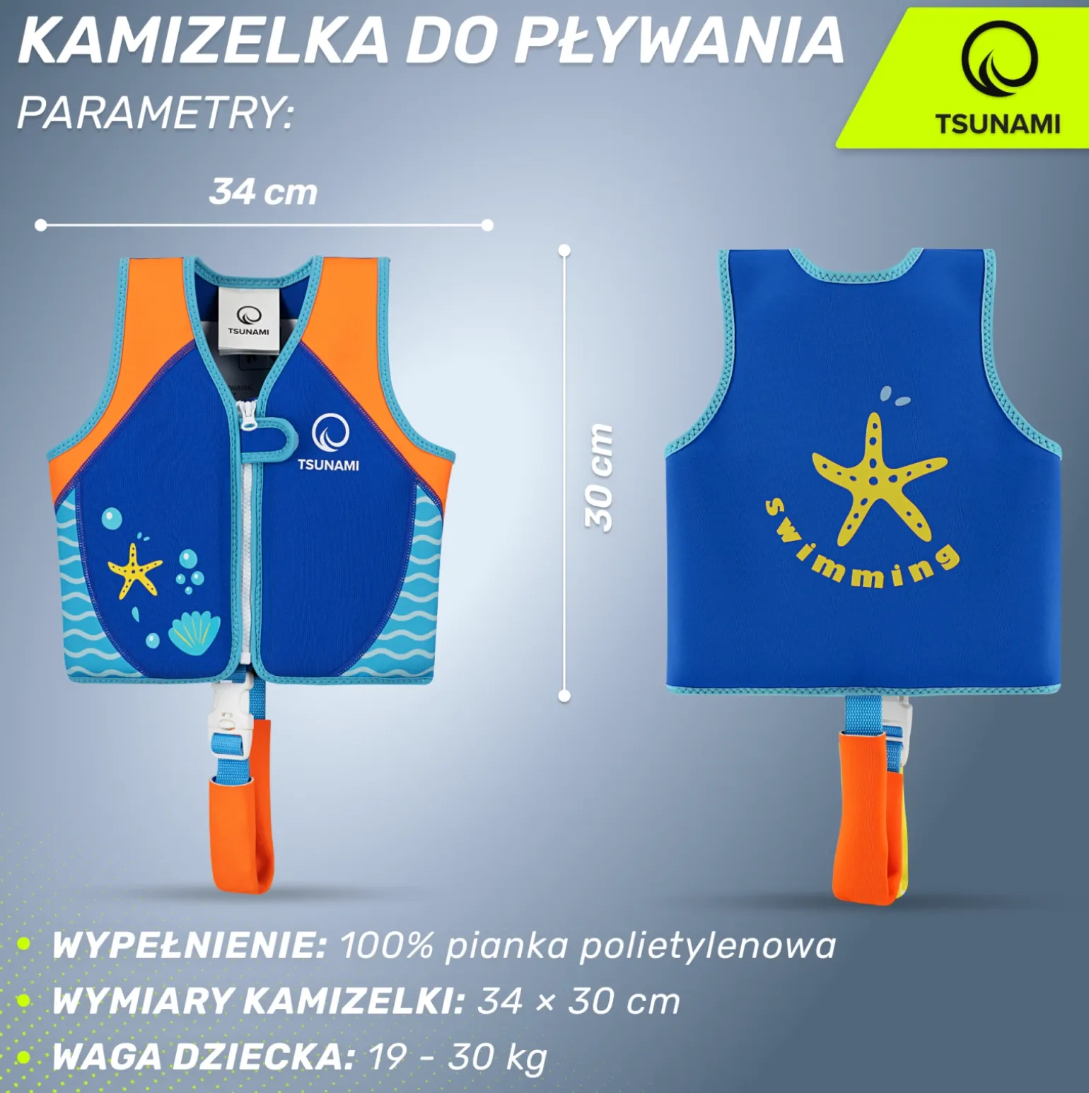 Kamizelka do pływania dla dzieci 3-6 lat TSUNAMI niebieska