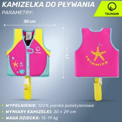Kamizelka do pływania dla dzieci 2-3 lata TSUNAMI różowa