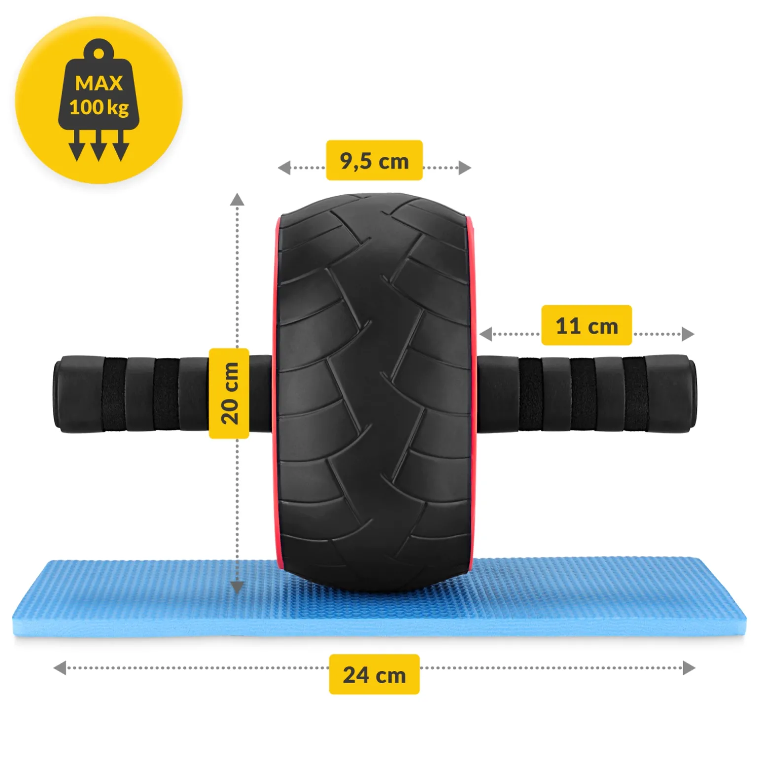 Kółko do ćwiczeń mięśni brzucha AB WHEEL XL czerwone