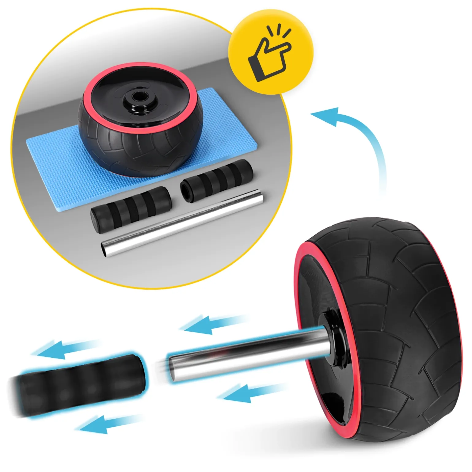 Kółko do ćwiczeń mięśni brzucha AB WHEEL XL czerwone