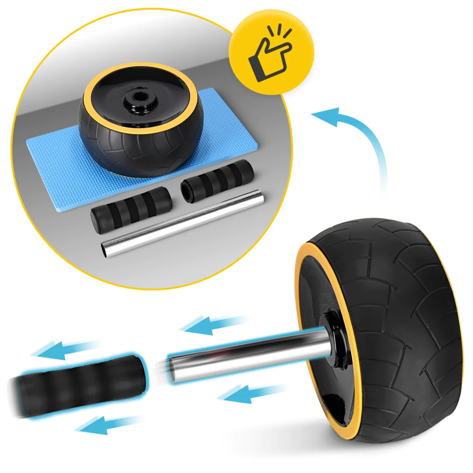 Kółko do ćwiczeń mięśni brzucha AB WHEEL XL żółte