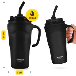 Kubek termiczny ze słomką 650 ml czarny