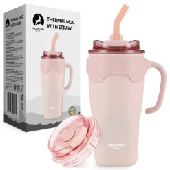 Kubek termiczny ze słomką 650 ml różowy