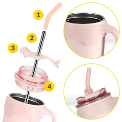 Kubek termiczny ze słomką 650 ml różowy