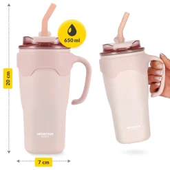 Kubek termiczny ze słomką 650 ml różowy