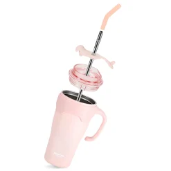 Kubek termiczny ze słomką 650 ml różowy