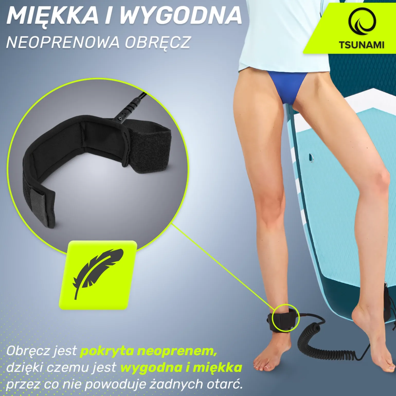 Linka bezpieczeństwa do deski SUP TSUNAMI czarna