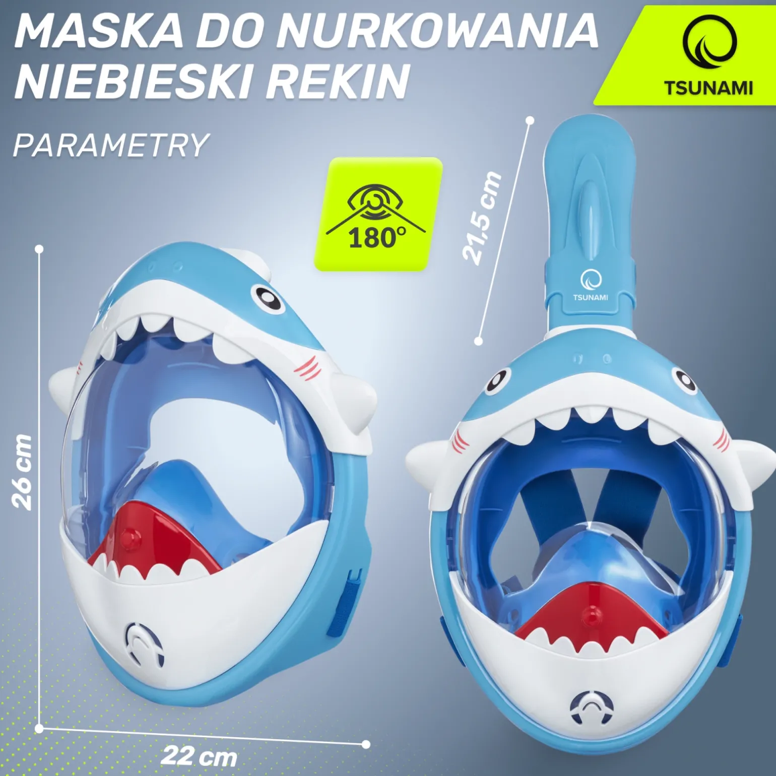 Maska do nurkowania dla dzieci TSUNAMI SHARK niebieska