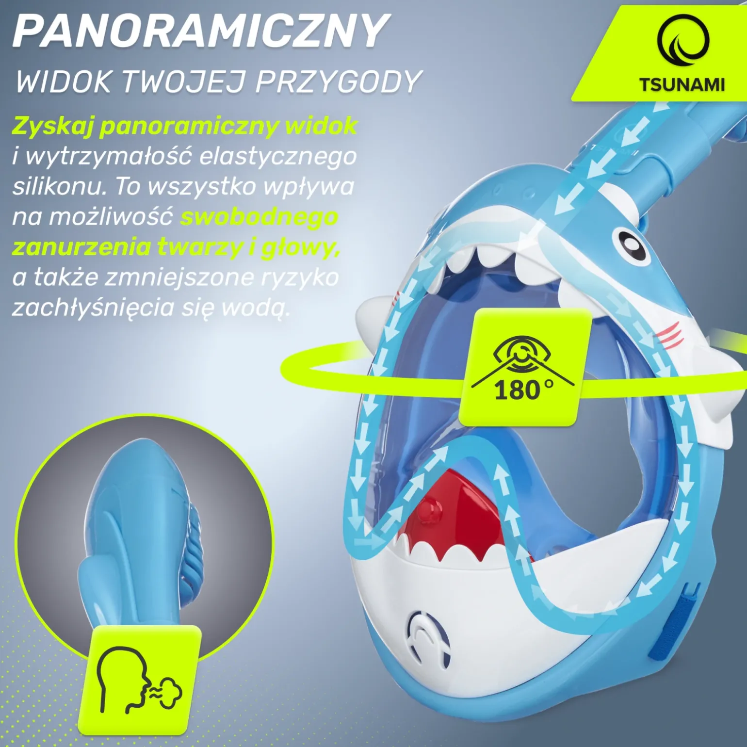 Maska do nurkowania dla dzieci TSUNAMI SHARK niebieska