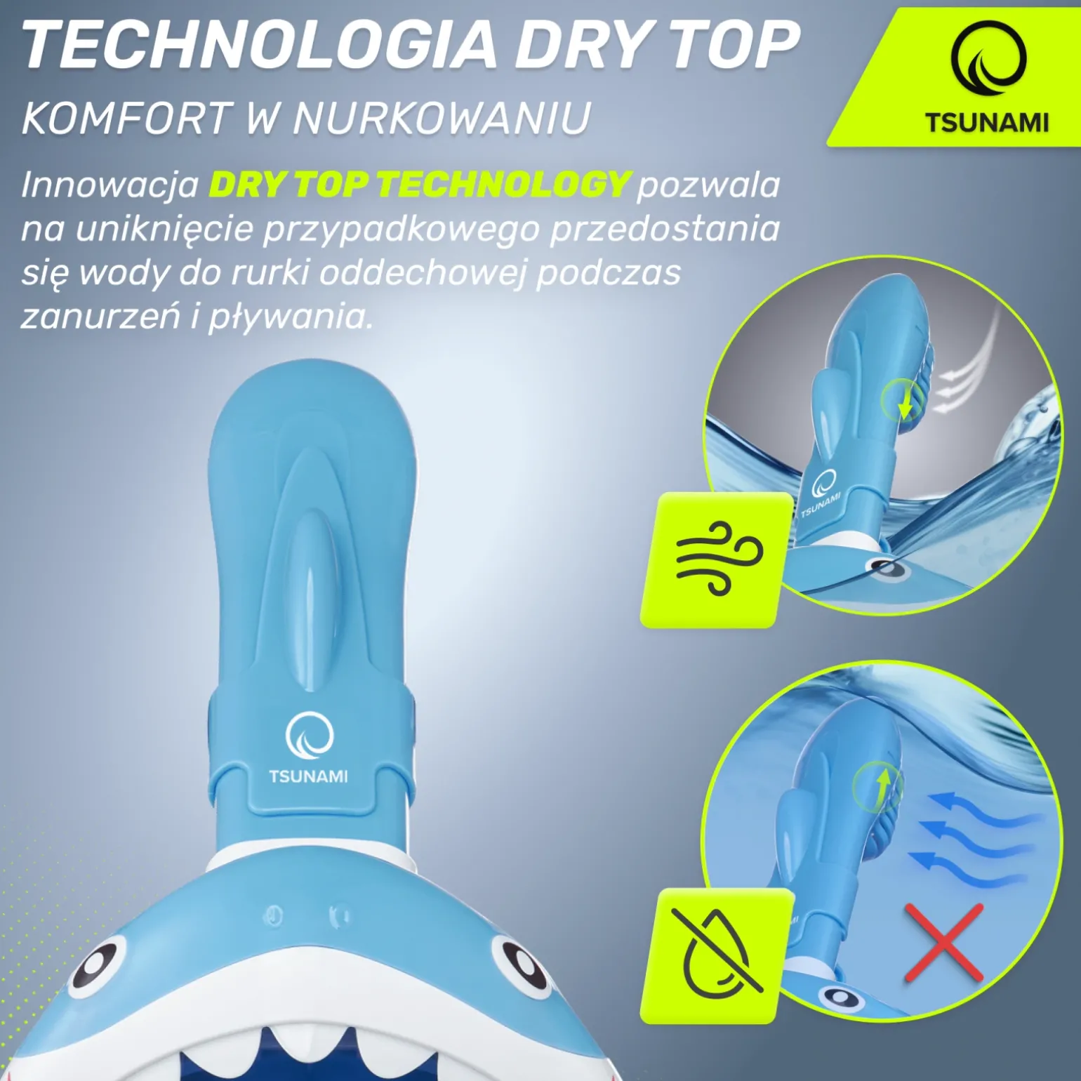 Maska do nurkowania dla dzieci TSUNAMI SHARK niebieska