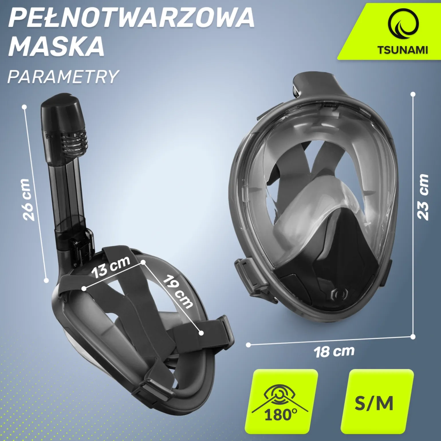 Maska do nurkowania pełnotwarzowa TSUNAMI S/M