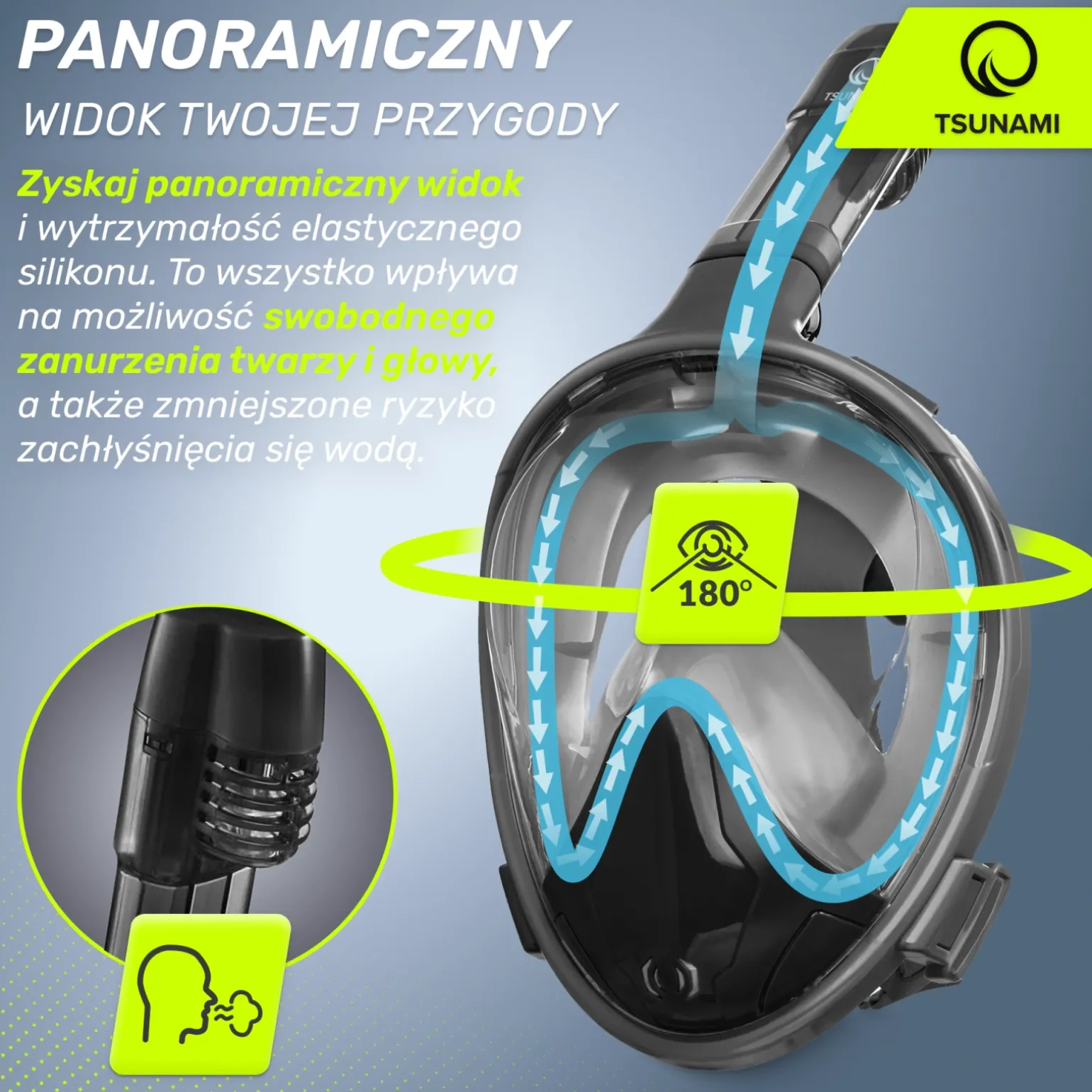 Maska do nurkowania pełnotwarzowa TSUNAMI S/M