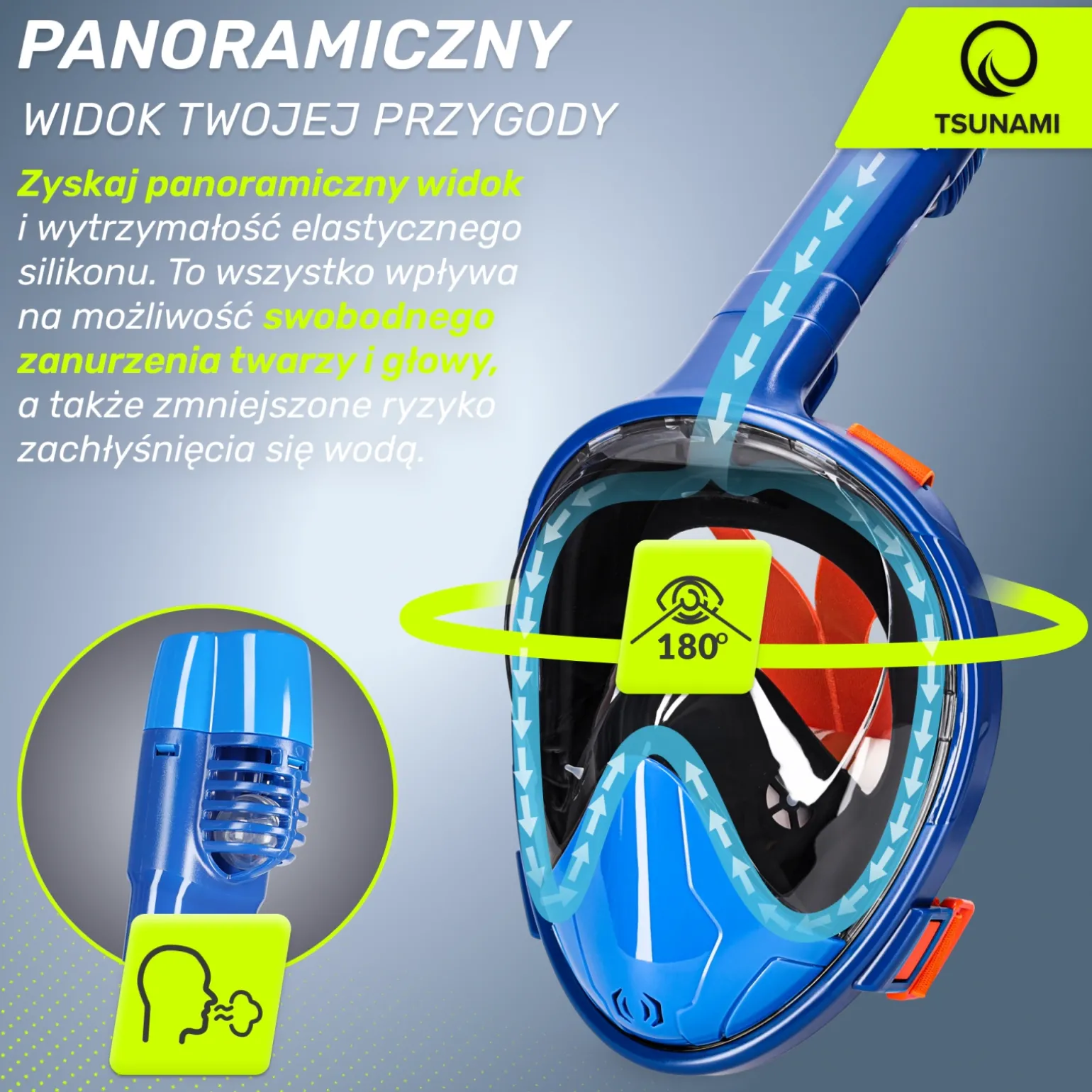 Maska do nurkowania pełnotwarzowa TSUNAMI L/XL niebieska