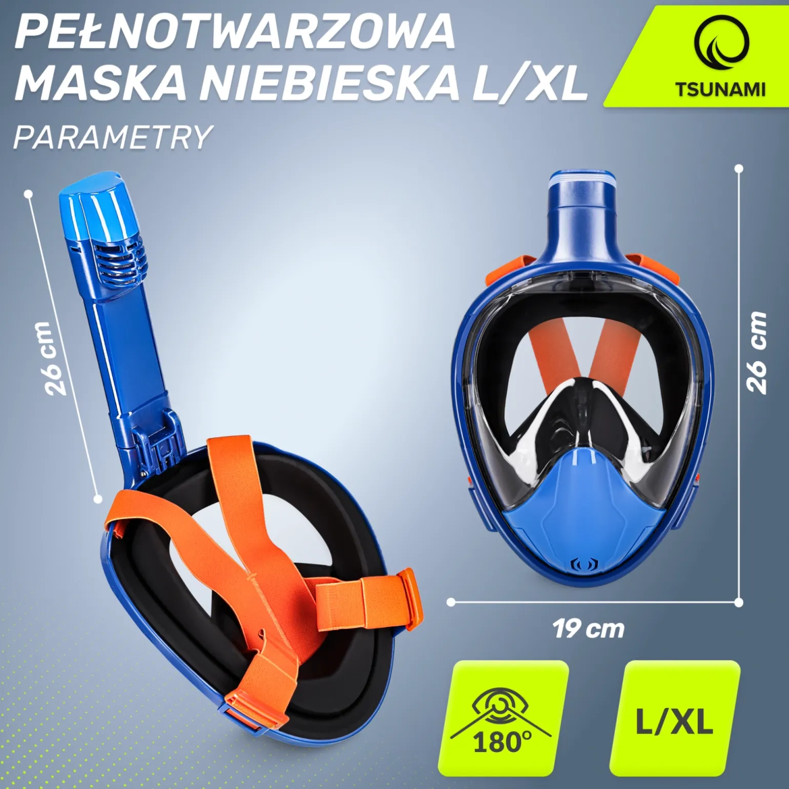 Maska do nurkowania pełnotwarzowa TSUNAMI L/XL niebieska