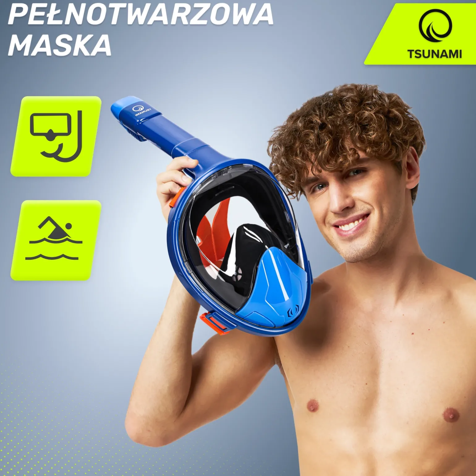 Maska do nurkowania pełnotwarzowa TSUNAMI L/XL niebieska