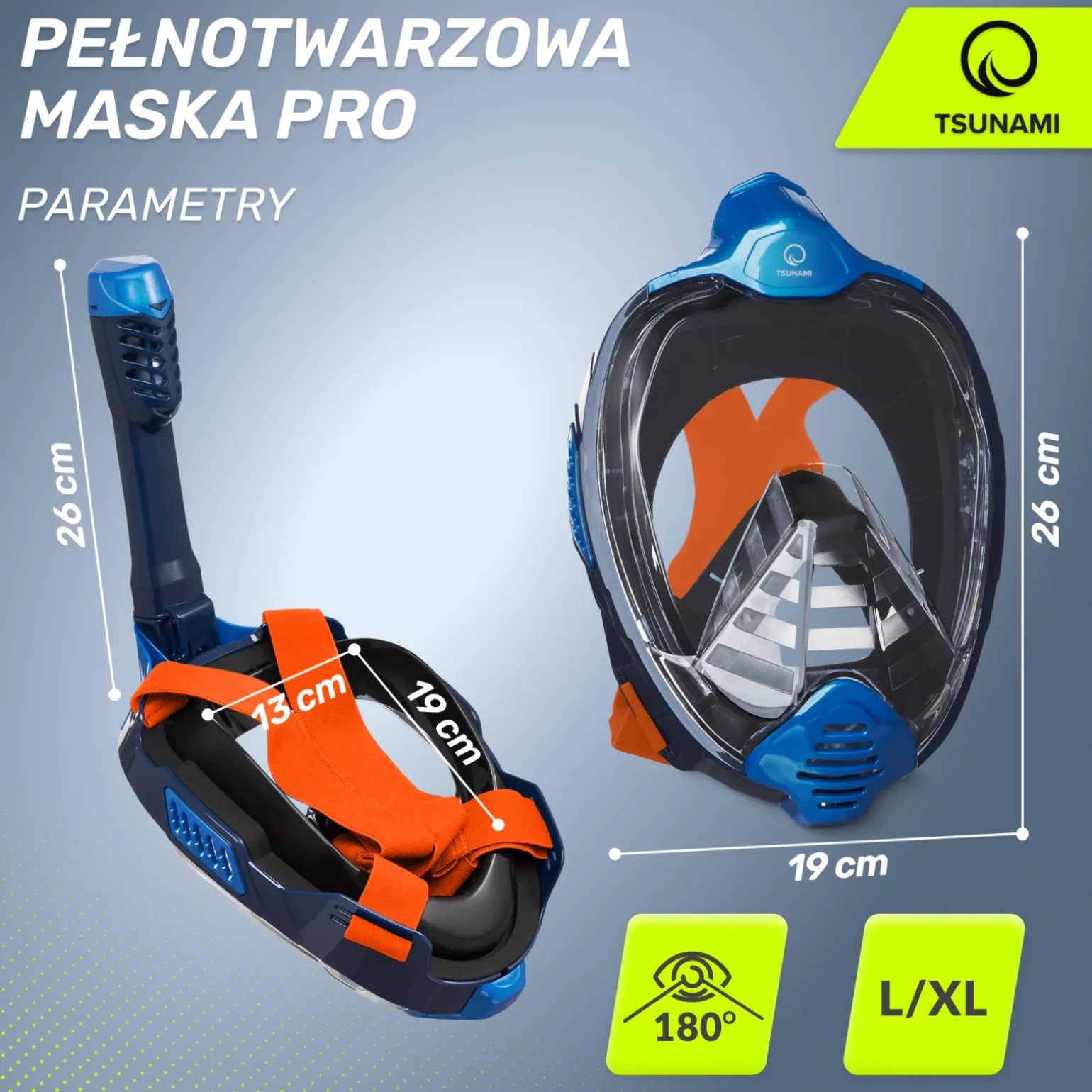 Maska do nurkowania pełnotwarzowa TSUNAMI PRO L/XL