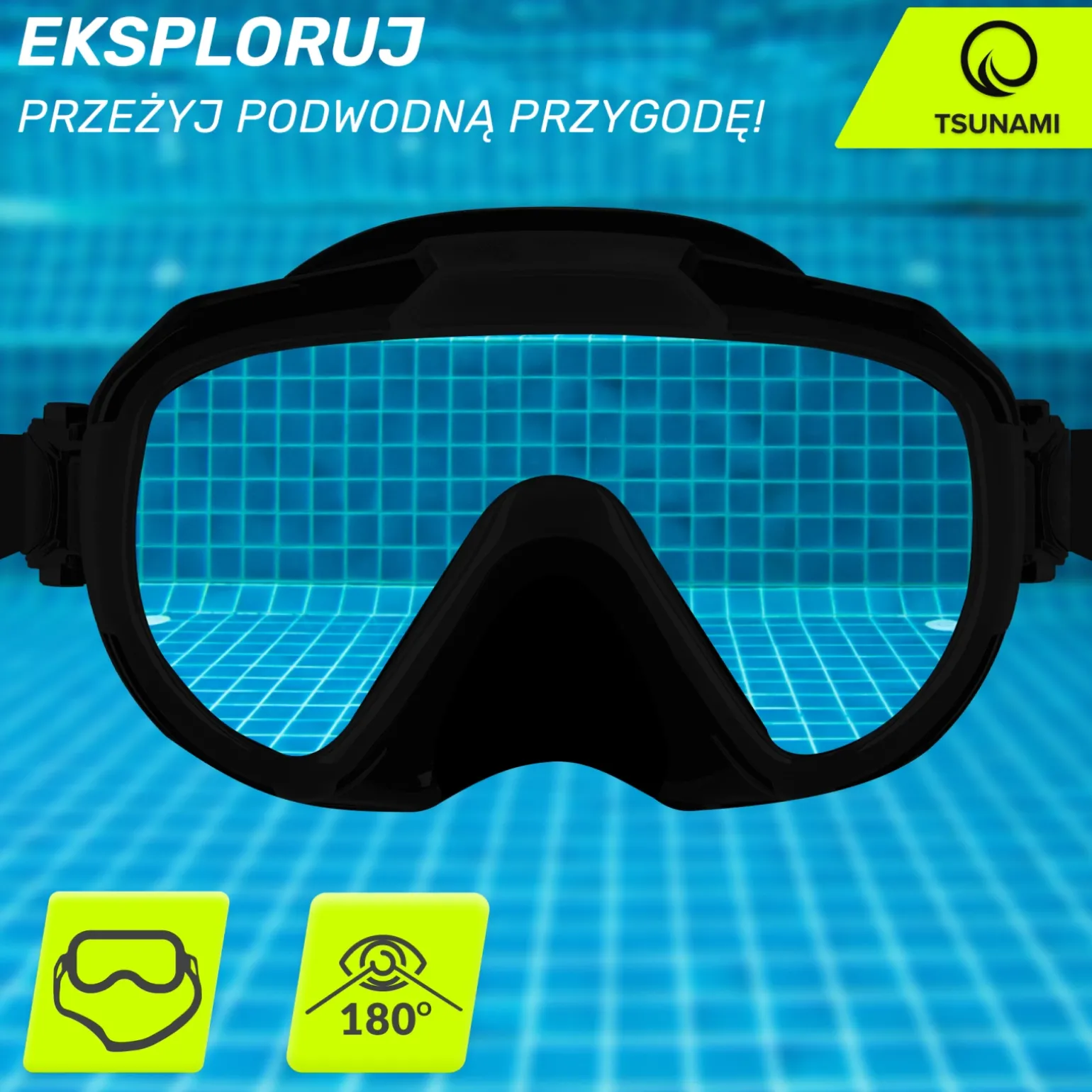 Maska do nurkowania snorkelingu z rurką TSUNAMI niebieska