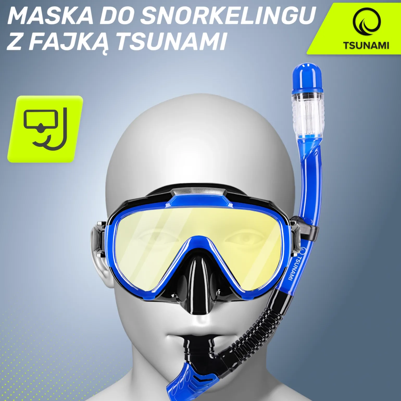 Maska do nurkowania snorkelingu z rurką TSUNAMI niebieska