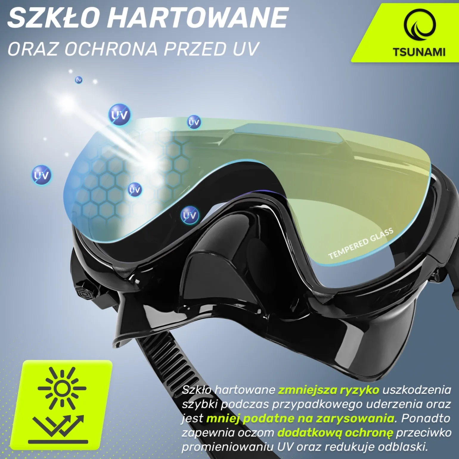 Maska do nurkowania snorkelingu z rurką TSUNAMI czarna