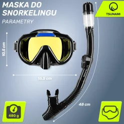 Maska do nurkowania snorkelingu z rurką TSUNAMI czarna