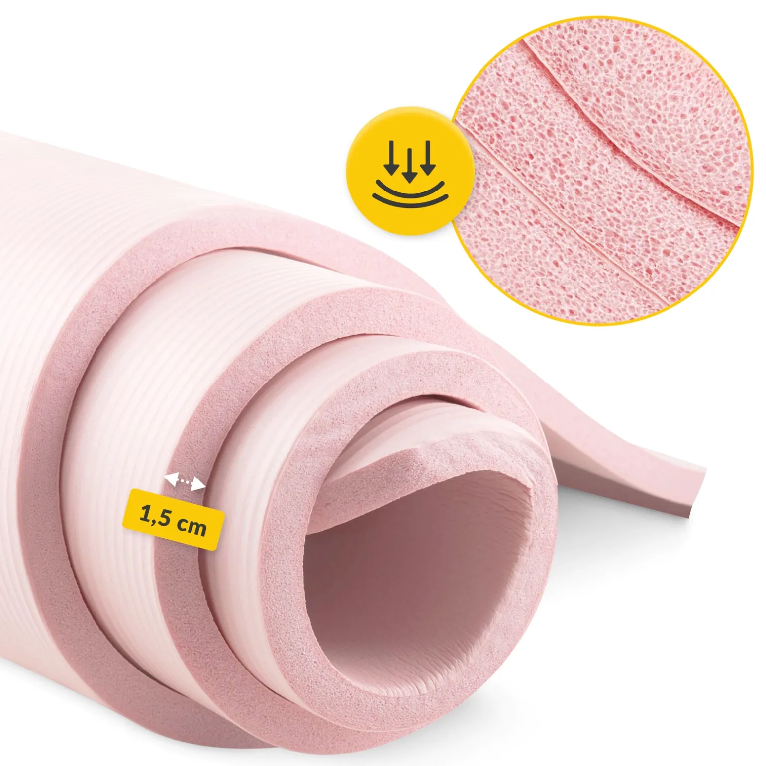 Mata do ćwiczeń fitness i jogi NBR 180 × 60 × 1,5 cm jasnoróżowa