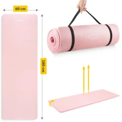 Mata do ćwiczeń fitness i jogi NBR 180 × 60 × 1,5 cm jasnoróżowa