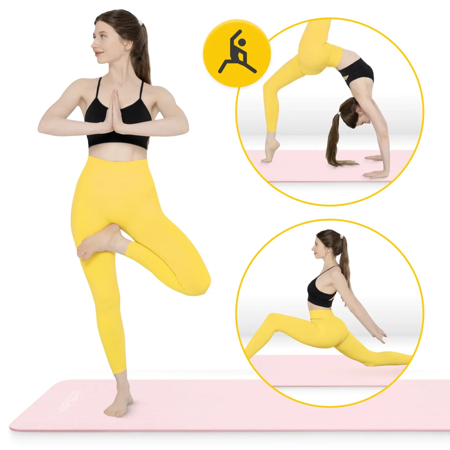 Mata do ćwiczeń fitness i jogi NBR 180 × 60 × 1,5 cm jasnoróżowa