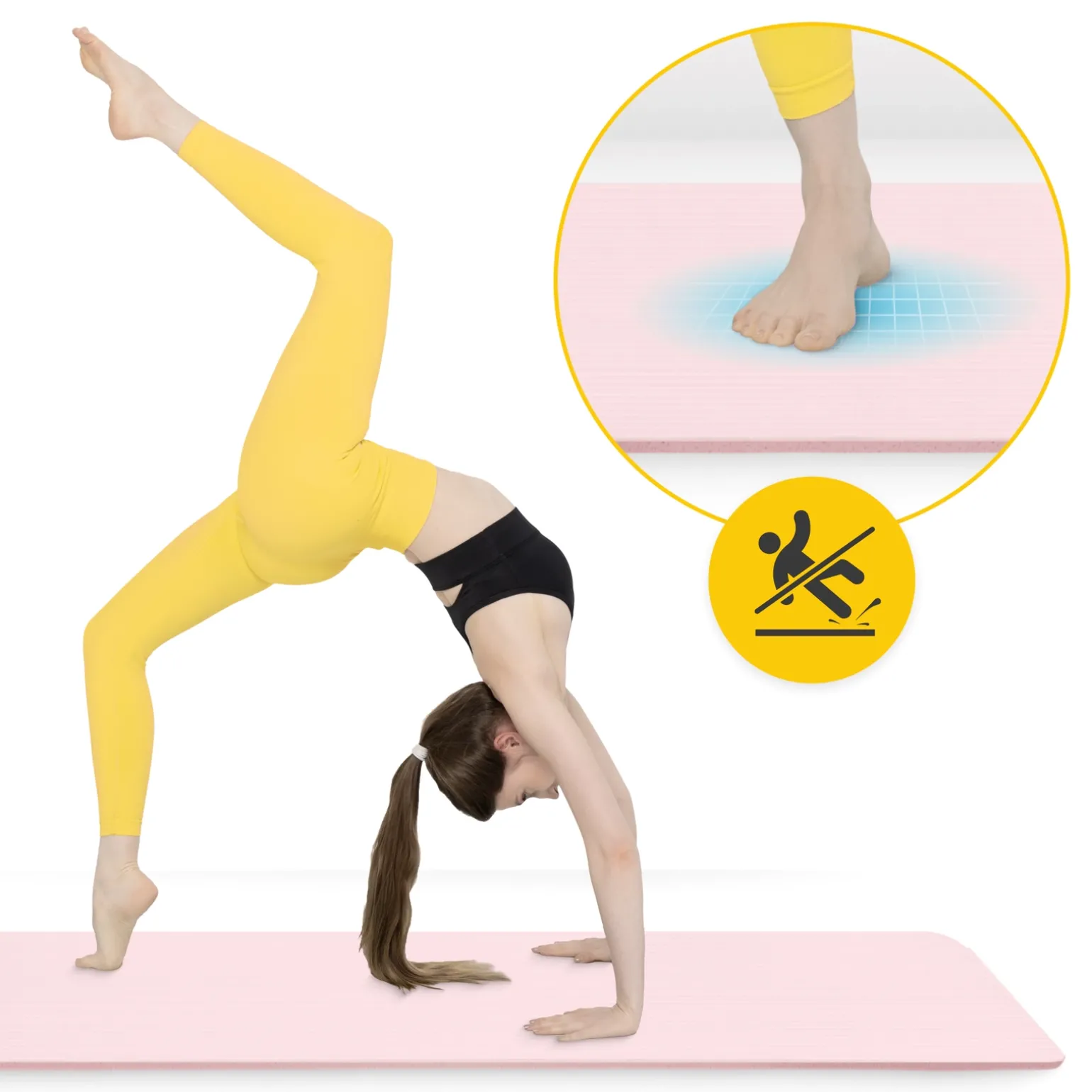 Mata do ćwiczeń fitness i jogi NBR 180 × 60 × 1,5 cm jasnoróżowa