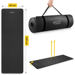 Mata do ćwiczeń fitness i jogi NBR 180 × 60 × 1,5 cm czarna